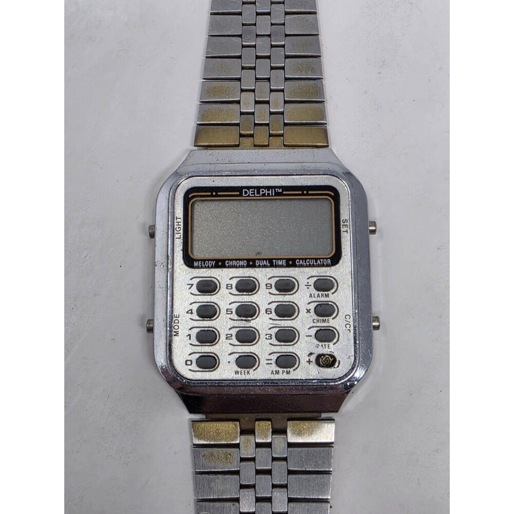 Vintage Delphi Calculator Quartz Alarm Watch Broken For Parts Or Repair